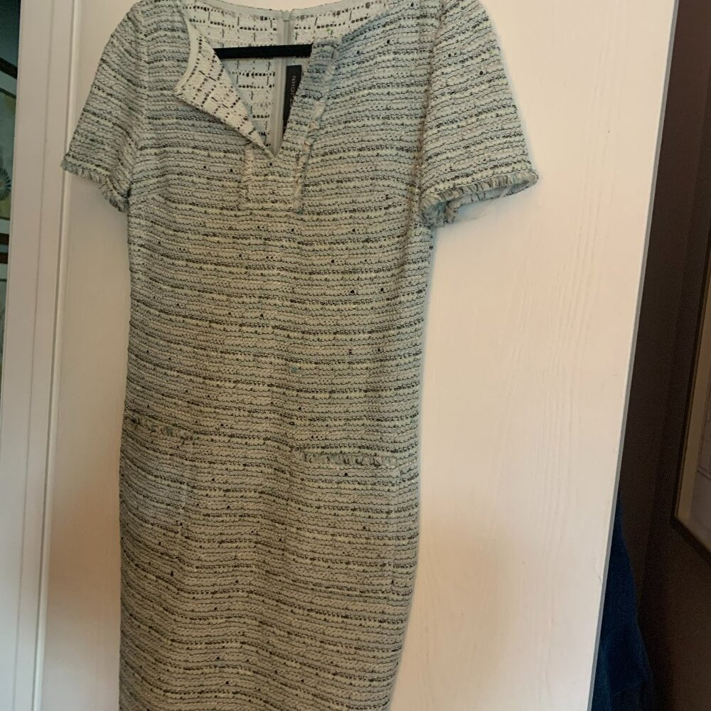Short-Sleeve Textured Tweed Sheath Dress